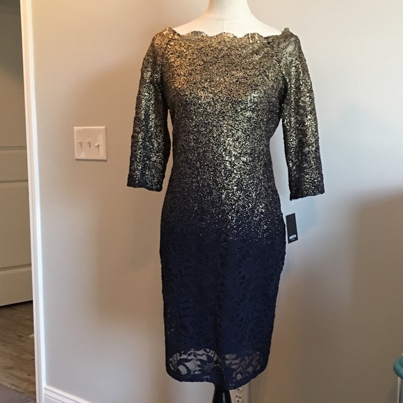 MARINA Dresses & Skirts - NWT Marina Gold and Navy Blue Lace Dress